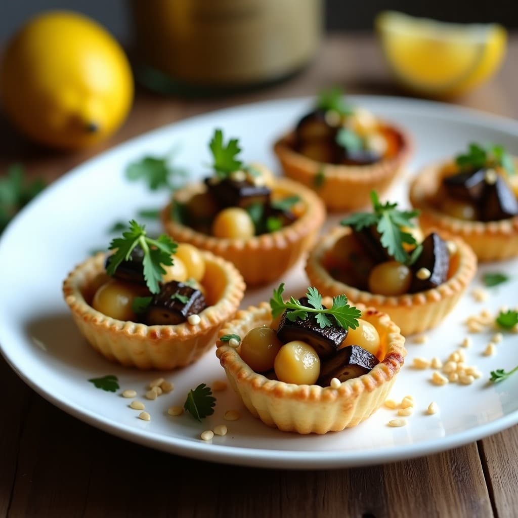 Tartaletas de Masa de Garbanzo y Berenjena Asada con Tahini: Receta Siria en Horno Sin Harina