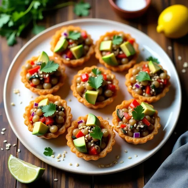 Tartaletas de Masa de Garbanzo con Relleno de Ceviche de Champiñones Portobello: Aperitivo Crudivegano