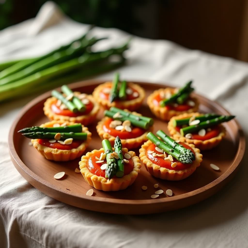Tartaletas de Masa de Garbanzo con Relleno de Espárragos trigueros y Romesco: Receta Sin Gluten