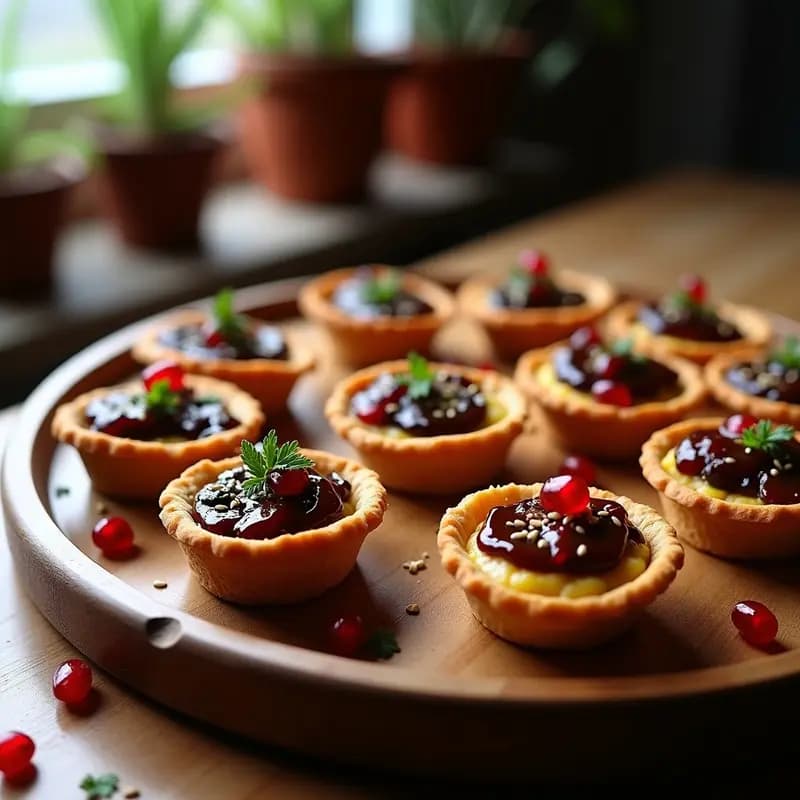 Tartaletas de Masa de Lino con Relleno de Berenjena Ahumada y Granadina: Aperitivo Vegano y Crujiente
