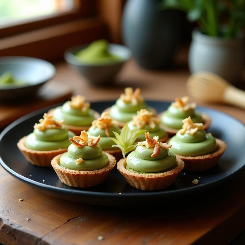 Tartaletas de Matcha y Cacao con Relleno de Crema de Wasabi: Postre Japonés Sin Azúcar y Crujiente