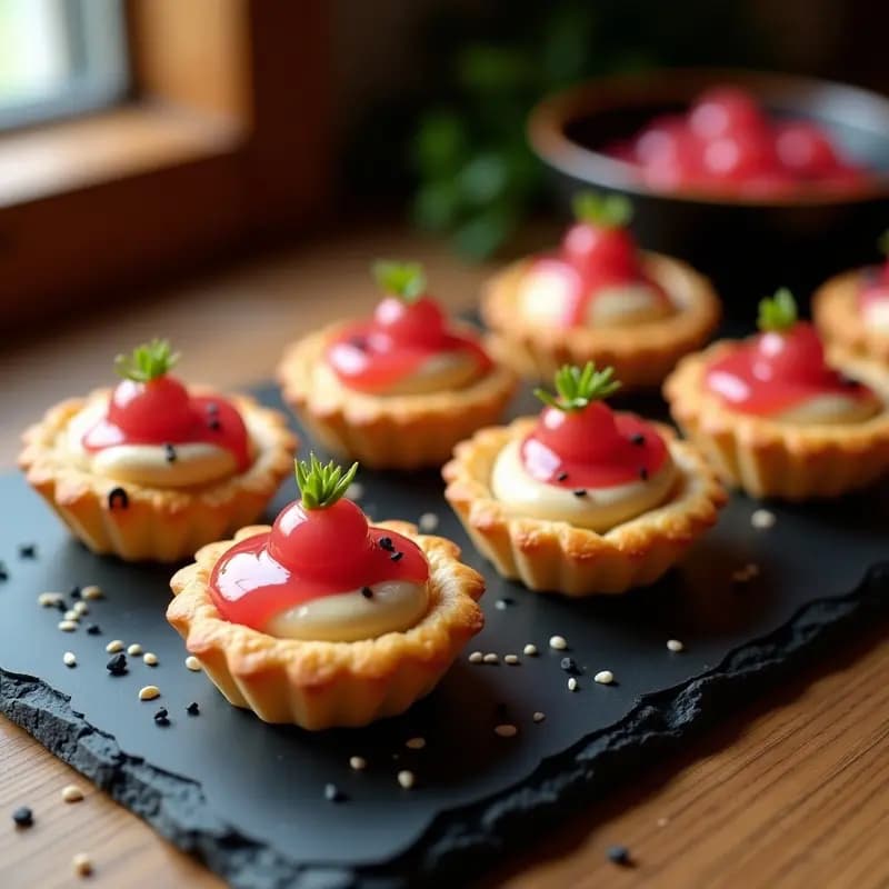 Tartaletas de Miso y Cacahuete con Salsa de Ciruela Umeboshi: Aperitivo Japonés Vegano en 15 Minutos