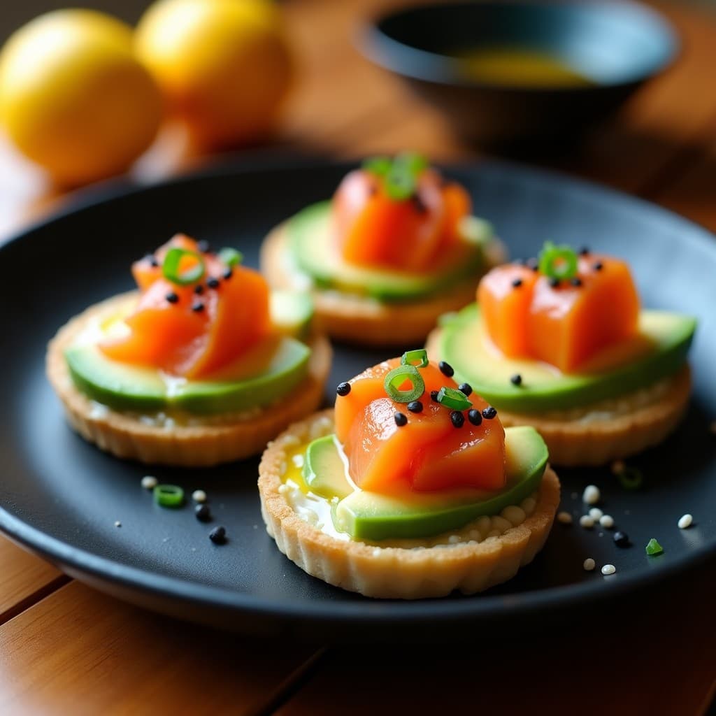 Tartaletas de Pan de Arroz y Tataki de Salmón con Salsa de Yuzu: Entrante Japonés Sin Gluten en 15 Minutos