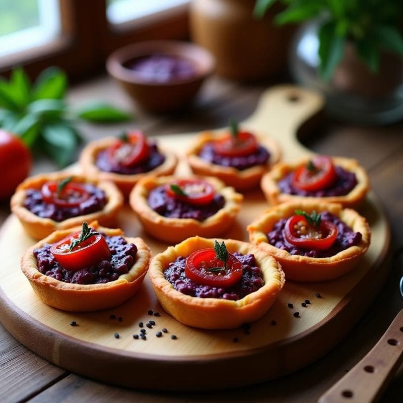 Tartaletas de Pan de Batata con Pesto de Albahaca Morada y Tomates Secos: Aperitivo Sin Gluten