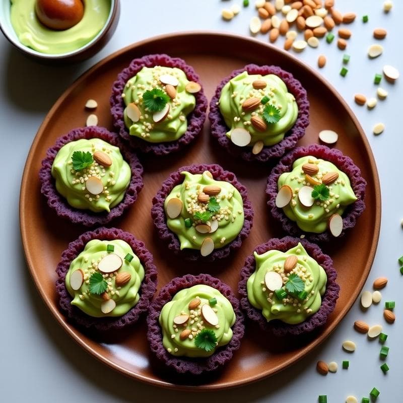 Tartaletas de Patata Morada y Crema de Aguacate: Aperitivo Vegano con Toque Crujiente