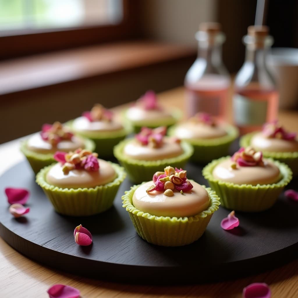 Tartaletas de Base de Pistacho y Relleno de Crema de Rosa: Postre Persa Sin Horno