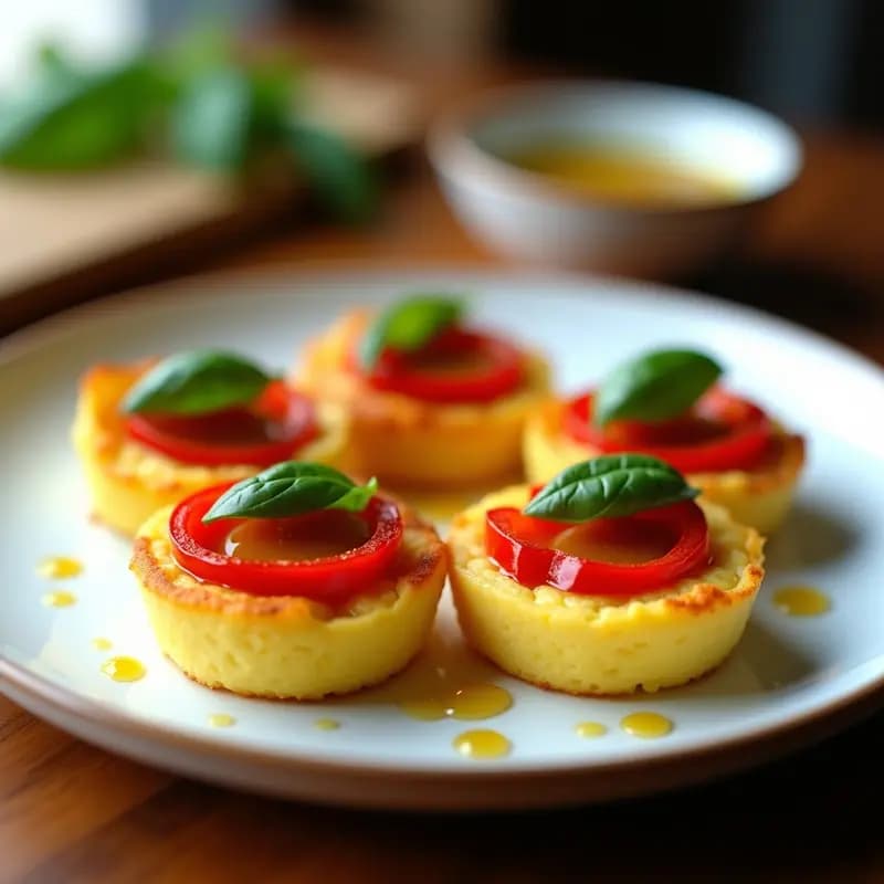 Tartaletas de Polenta y Pimientos Asados con Vinagreta de Mostaza: Entrante Italiano en Airfryer