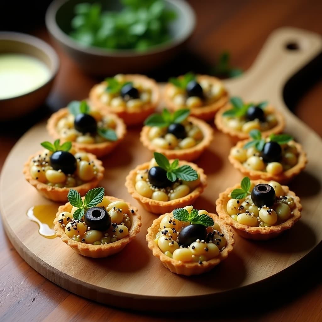 Tartaletas de Puré de Garbanzo y Berenjena con Topping de Zaatar: Aperitivo Libanés Vegano