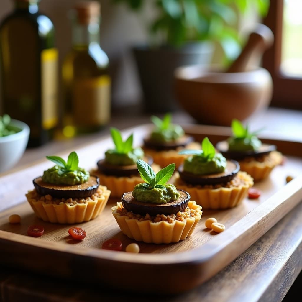 Tartaletas de Quinoa y Berenjena Asada: Receta Sin Gluten con Pesto de Albahaca y Piñones