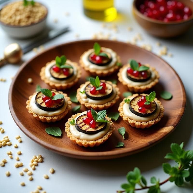 Tartaletas de Quinoa con Relleno de Berenjena Asada y Tahini: Aperitivo Vegano Sin Horno