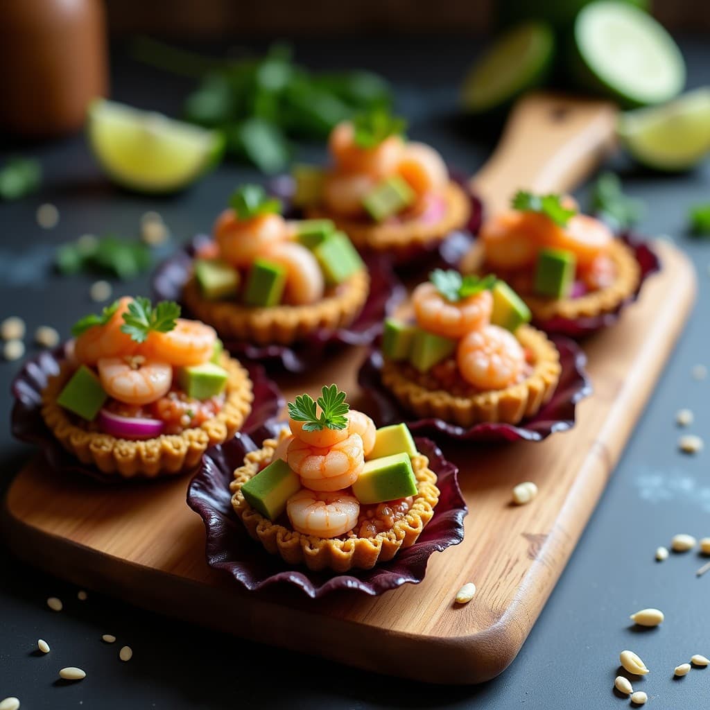 Tartaletas de Base de Quinoa con Ceviche de Camarones: Receta Peruana Sin Horno
