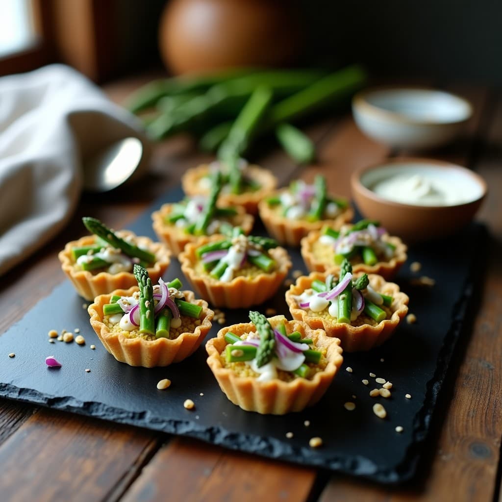 Tartaletas de Base de Quinoa con Relleno de Espárragos y Queso de Anacardos: Receta Vegana