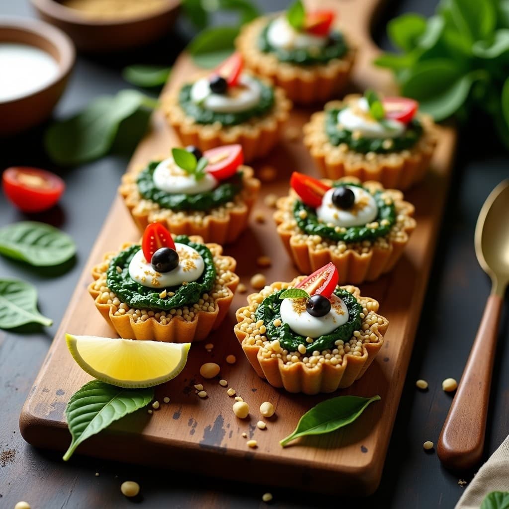 Tartaletas de Quinoa y Espinacas con Crema de Anacardos: Aperitivo Vegano y Sin Horno