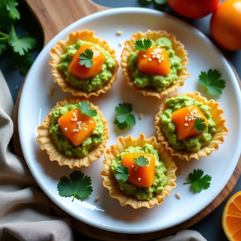 Tartaletas de Masa de Quinoa con Relleno de Guacamole y Salsa Picante de Mango