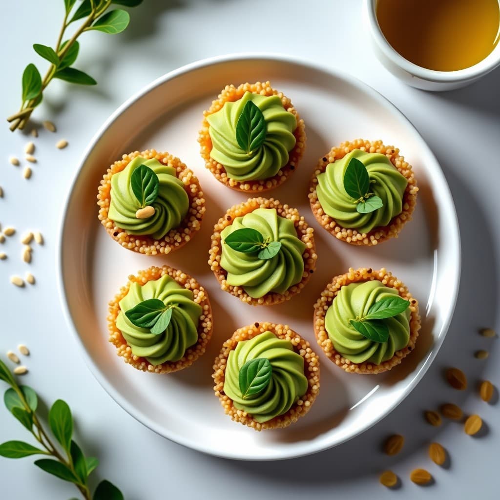 Tartaletas de Quinoa Inflada y Paté de Berros: Aperitivo Crudivegano con Toque Francés