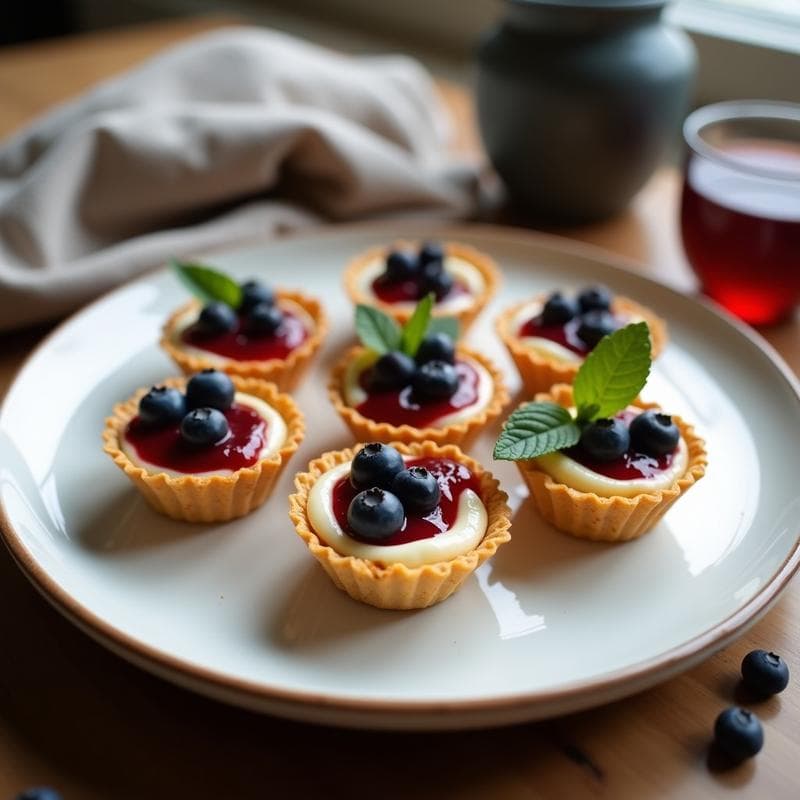 Tartaletas de Quinoa Inflada y Queso de Macadamia con Mermelada de Arándanos: Aperitivo Sin Horno y Sin Gluten