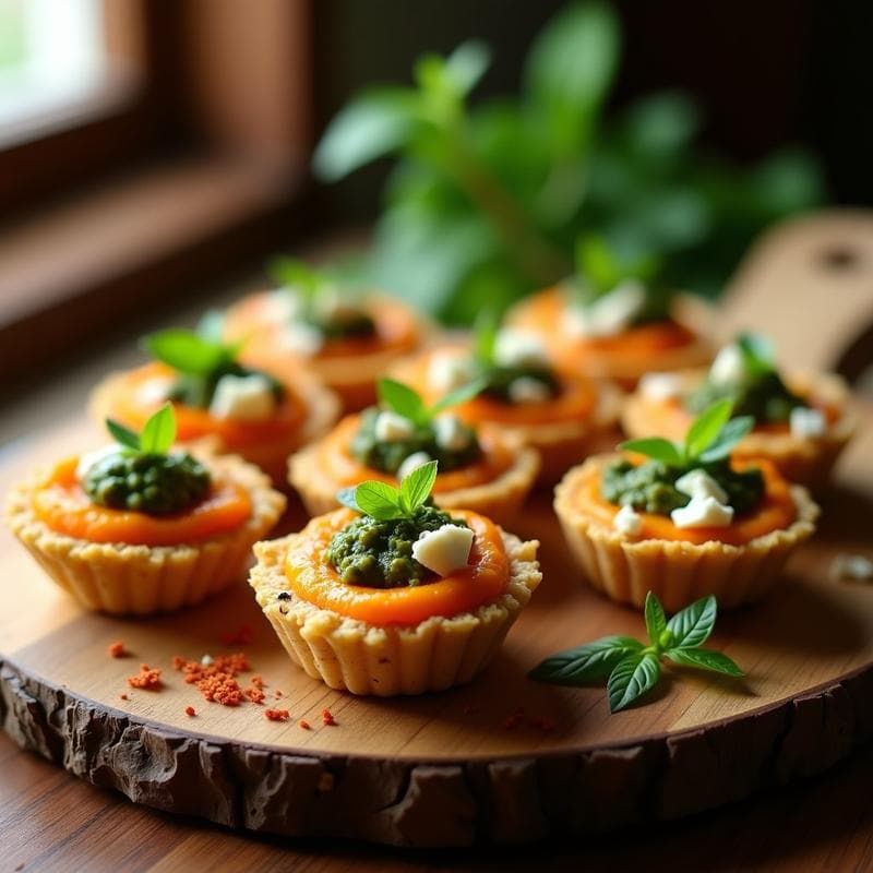 Tartaletas de Quinoa y Puré de Calabaza con Pesto de Albahaca: Aperitivo Sin Gluten