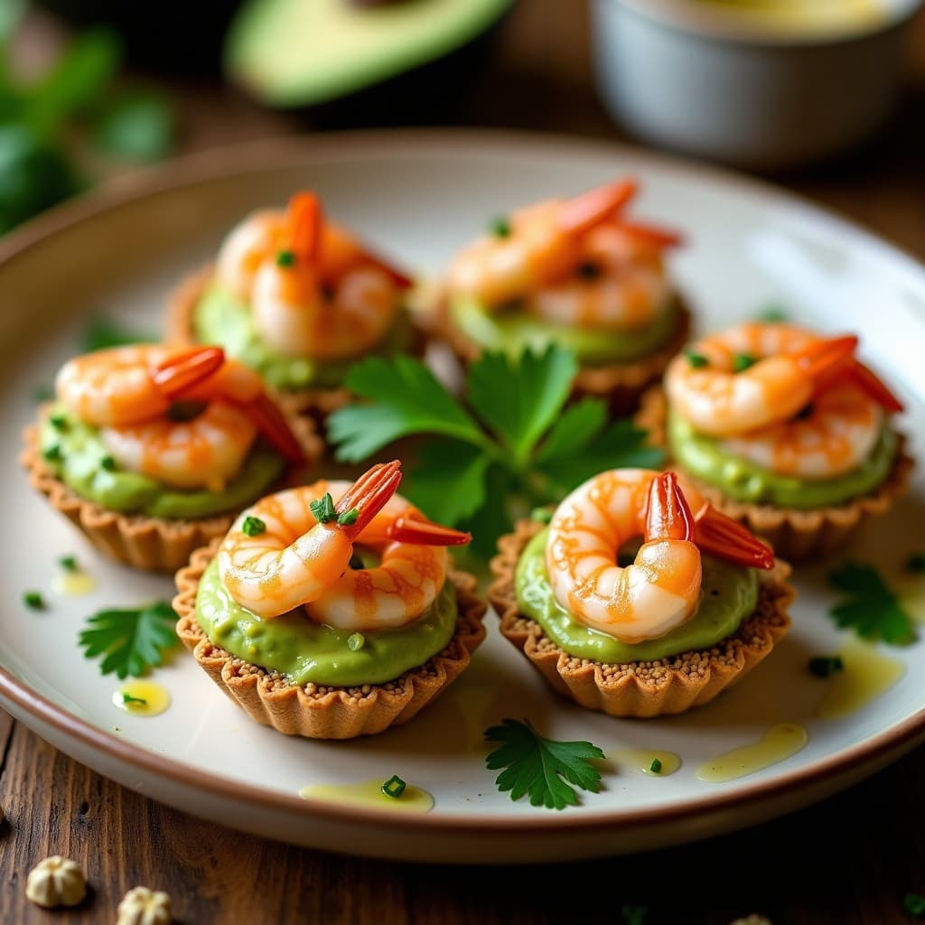 Tartaletas de Base de Semillas de Lino con Crema de Aguacate y Langostinos al Ajillo: Receta Keto
