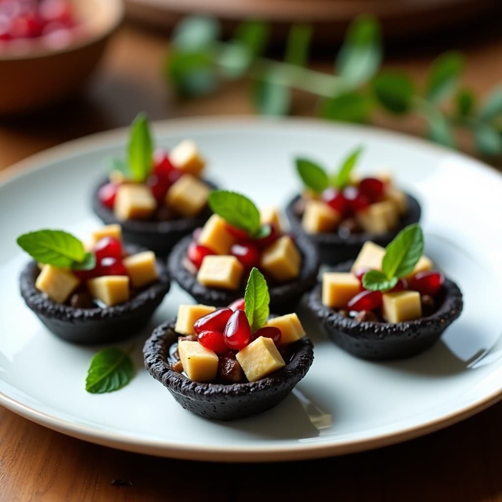 Tartaletas de Base de Sésamo Negro con Relleno de Berenjena y Queso Feta: Entrante sirio Sin Horno
