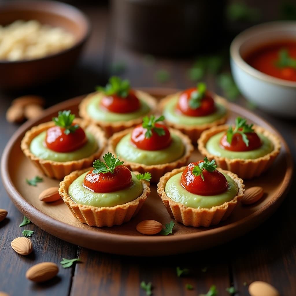 Tartaletas de Harina de Teff con Relleno de Puré de alcachofa y Romesco de Almendras: Receta Etíope Vegana Sin Gluten