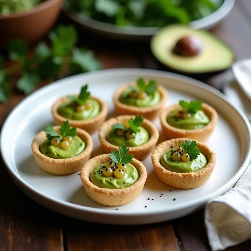 Tartaletas de Masa de Teff con Crema de Aguacate y Caviar de Litchi: Aperitivo Gourmet Sin Gluten