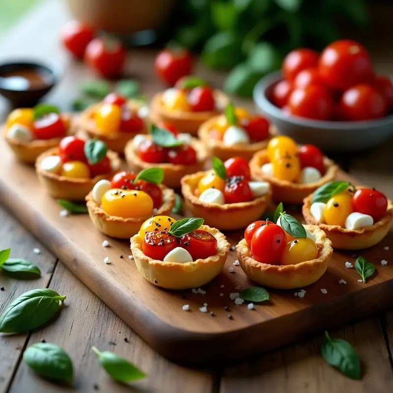 Tartaletas de Tomate Cherry y Mozzarella con Vinagreta de Albahaca: Aperitivo Italiano
