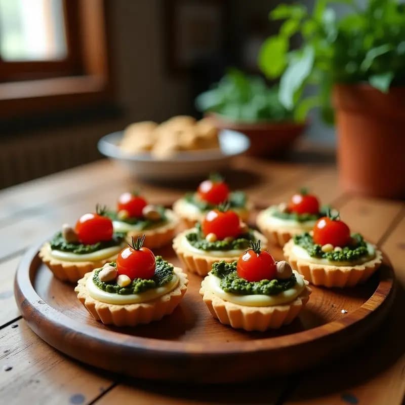 Tartaletas de tomate Seco y Pesto de Rúcula: Aperitivo Italiano Sin Horno