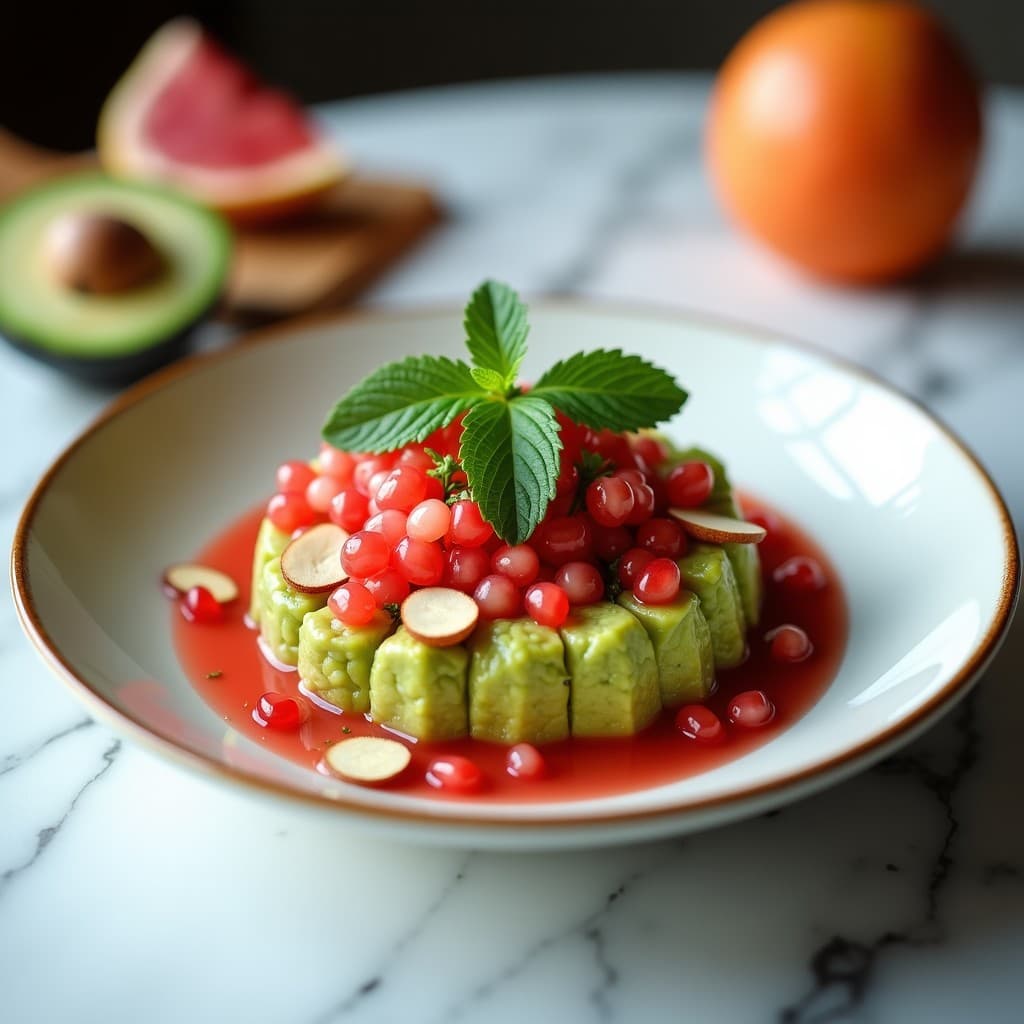Tartar de Aguacate y Granada con Vinagreta de Pomelo: Receta Libreana Fresca y Crujiente