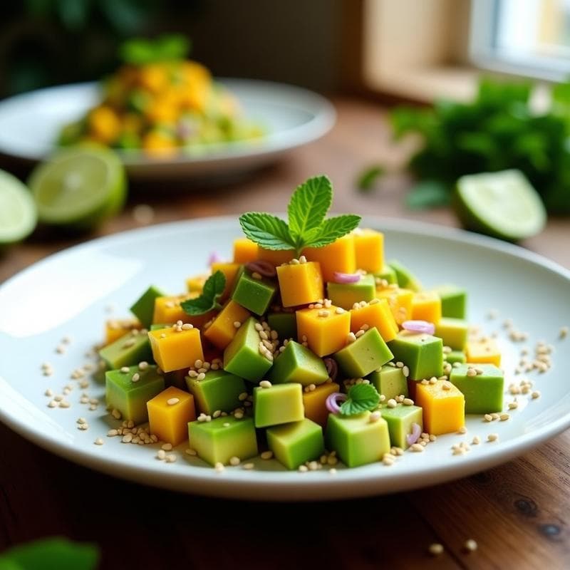 Tartar de Aguacate y Mango con Crujiente de Sésamo: Receta Fresca y Alta en Vitamina C