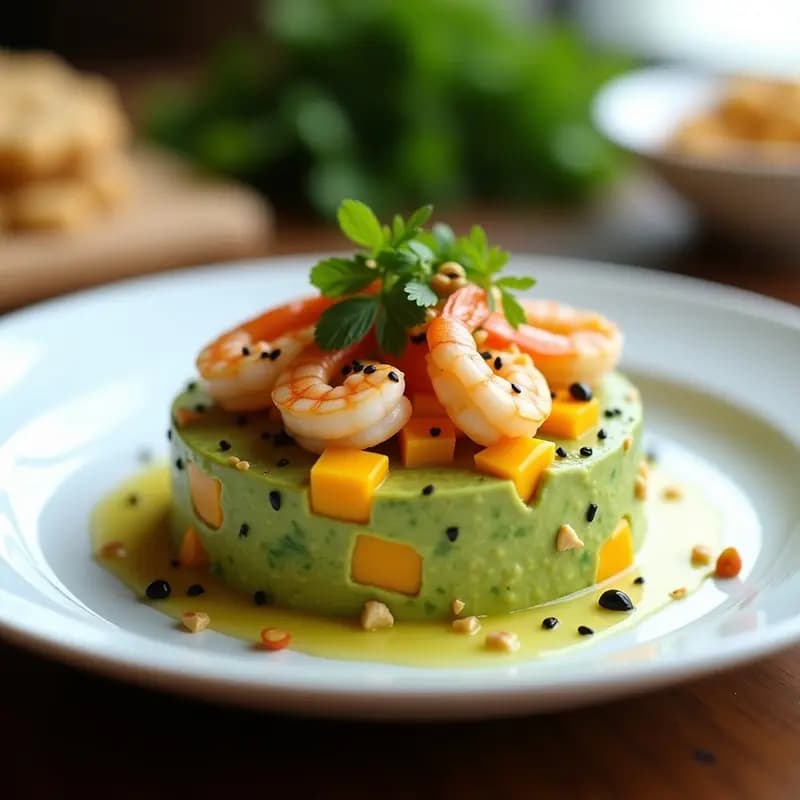 Tartar de Aguacate y Mango con Gambas: Receta Fusion Rápida y Alta en Proteína
