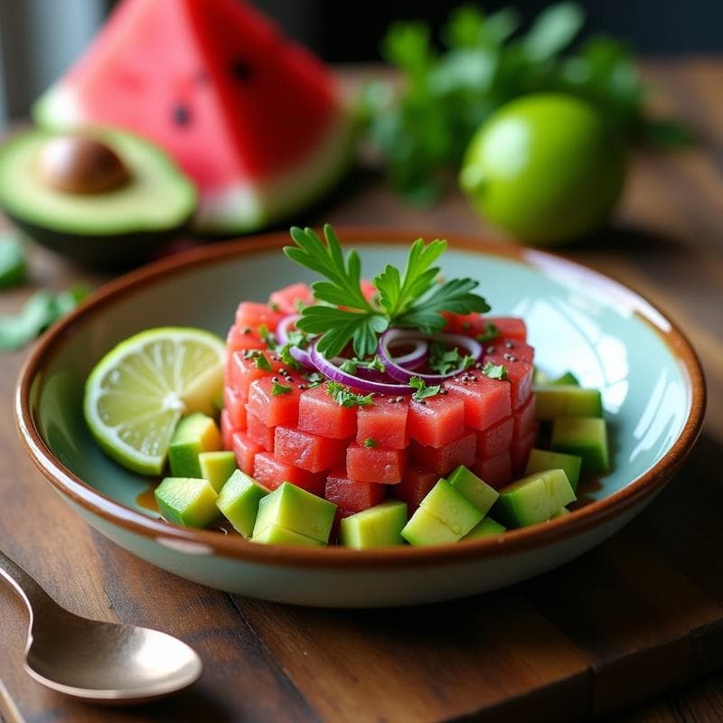 Tartar de Aguacate y Sandía con Vinagreta de Lima y Cilantro: Entrante Mexicano Fresco sin Gluten