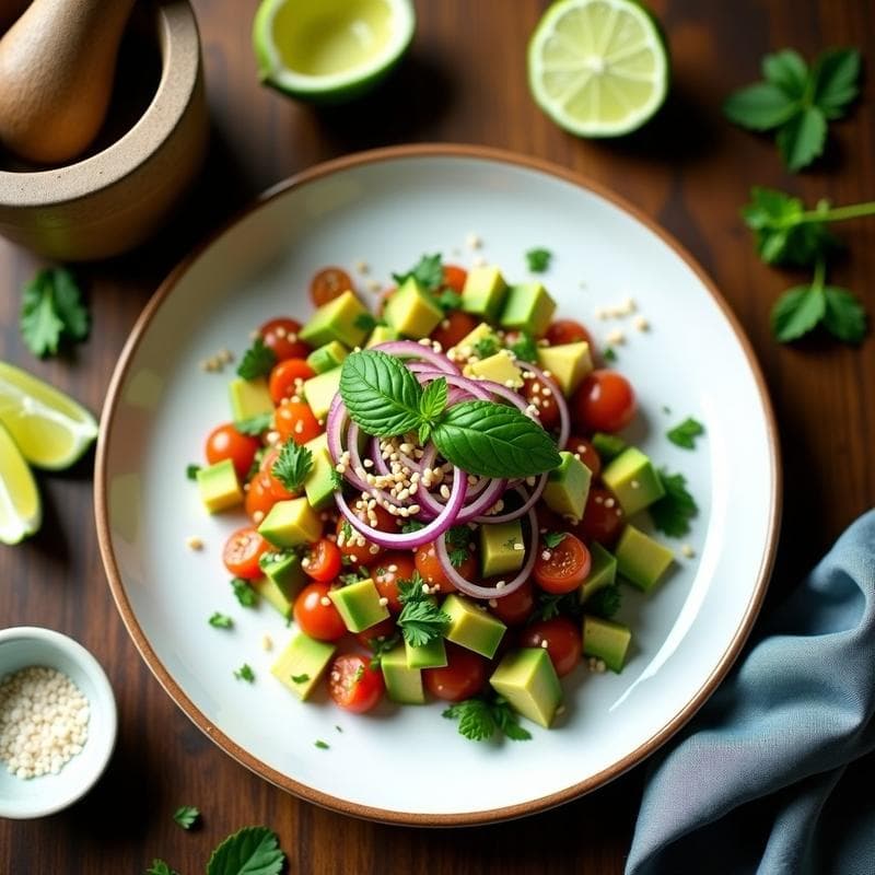 Tartar de Aguacate y Tomate de Árbol con Aliño de Lima y Cilantro: Receta Colombiana Vegana y Crudivegana