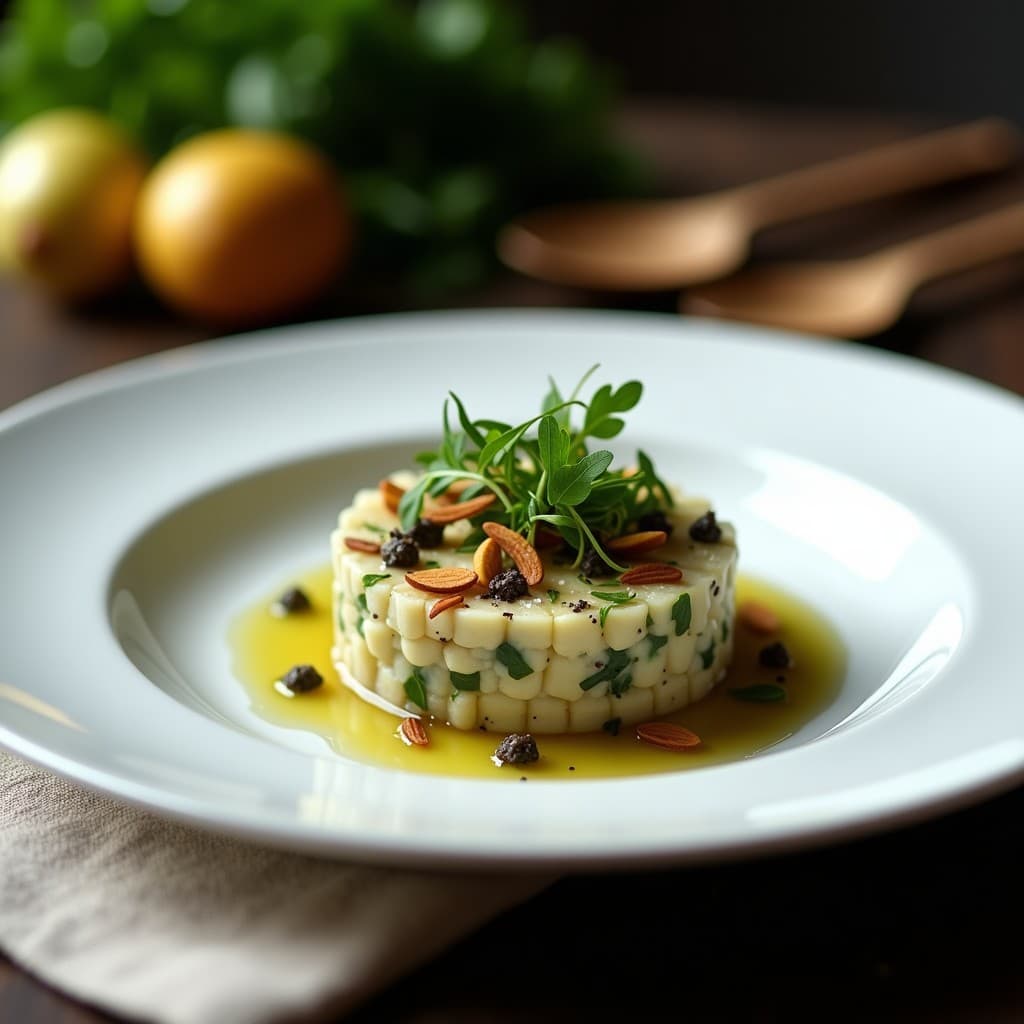 Tartar de Alcachofa y Corazón de Palma: Entrante Crudivegano con Vinagreta de Trufa Negra
