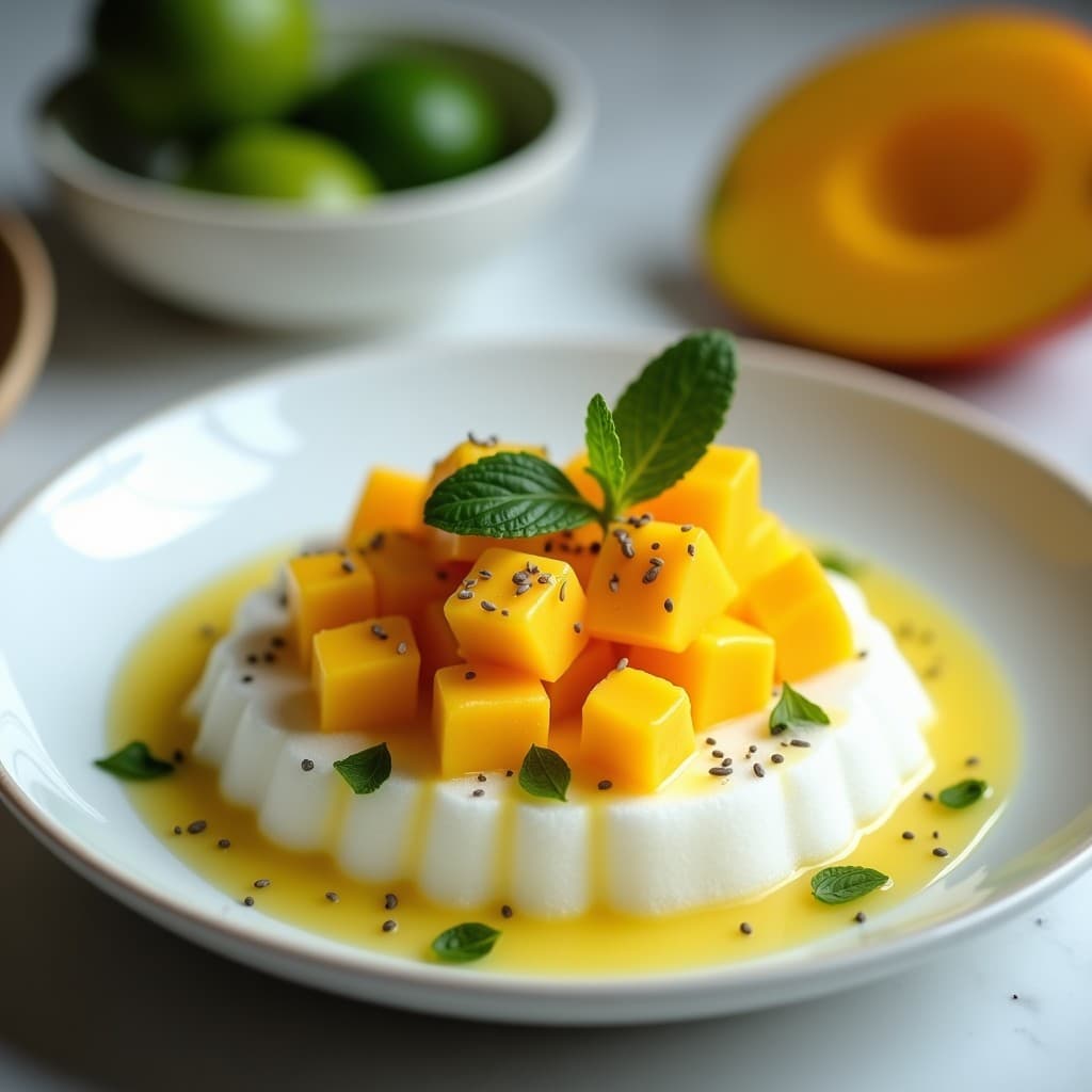 Tartar de Algodón de Azúcar y Mango con Vinagreta de Lima: Receta Postre Vegano Sin Azúcar en 10 Minutos
