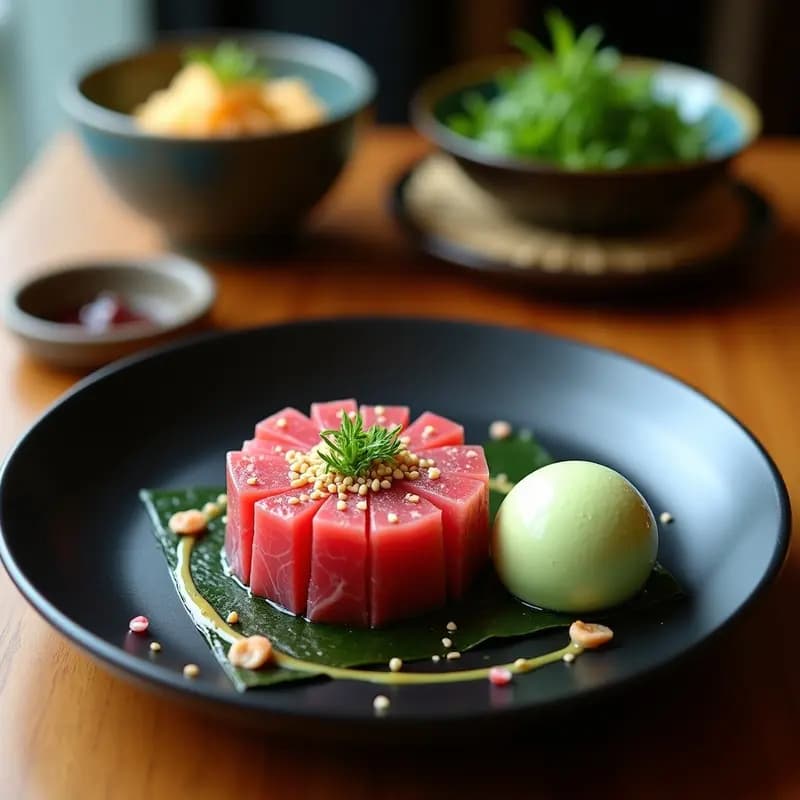 Tierra y Mar: Tartar de Atún con Helado de Wasabi y Salsa Ponzu