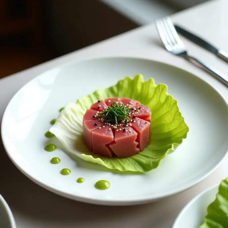 Tartar de Atún con Lechuga y Salsa de Wasabi: Receta Japonesa Sin Cocción