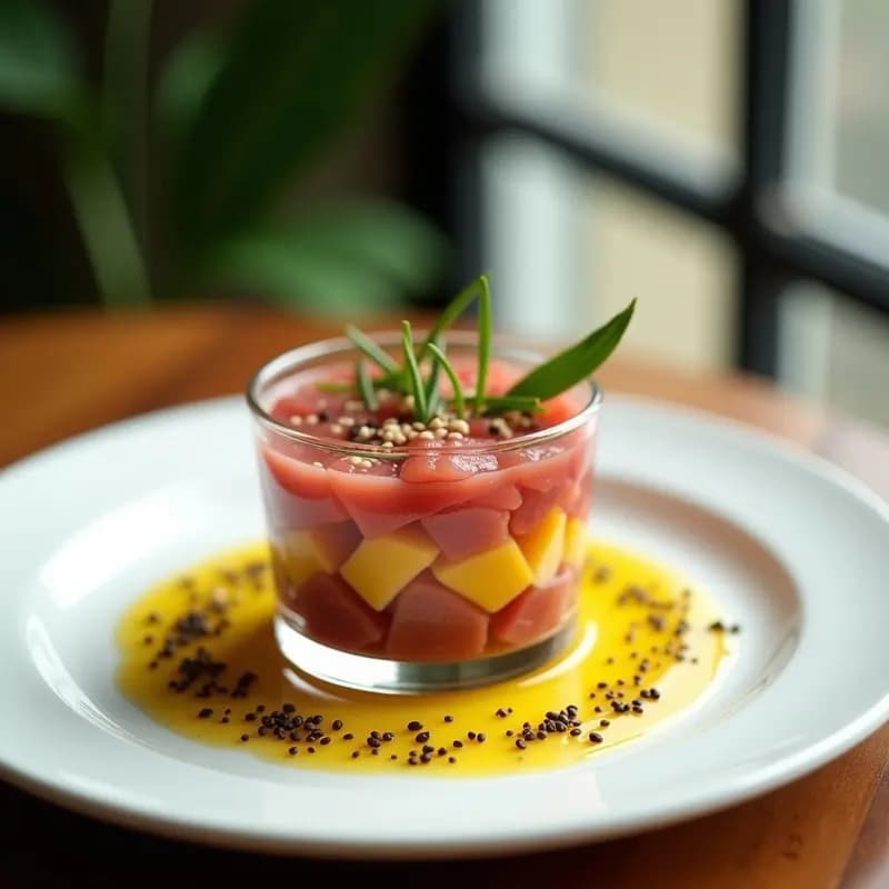 Tartar de Atún con Mango y Aceite de Sésamo: Receta Francesa con Toque Asiático y Alta en Omega-3