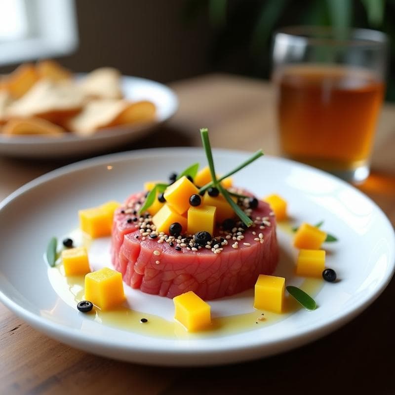 Tartar de Atún con Mango Maduro y Aceite de Sésamo Tostado: Entrante Crudo y Alto en Omega-3