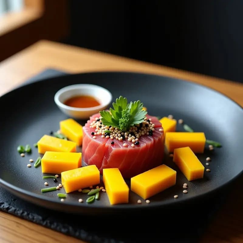 Tartar de Atún con Mango y Salsa de Soja y Jengibre: Receta Japonesa Gourmet en 10 Minutos