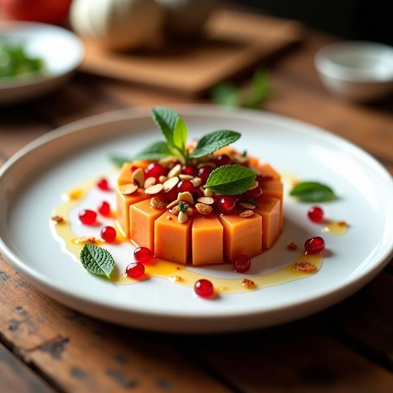 Tartar de Caqui Persimon con Vinagreta de Granado: Receta Gourmet Sin Cocción en 10 Minutos