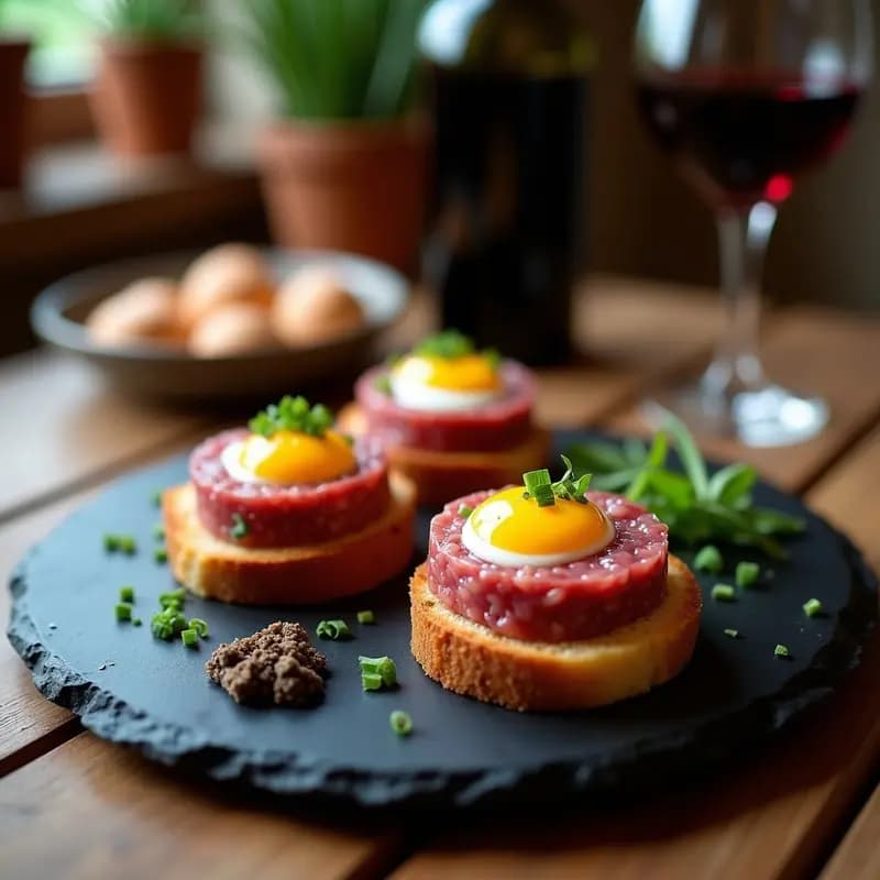 Tartar de Carne de Res con Yema de Huevo y Trufa: Receta Francesa Gourmet sin Cocción