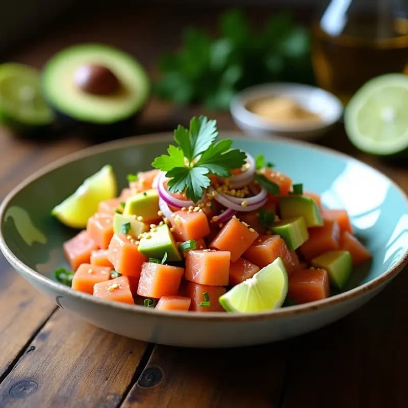 Tartar de Salmon con Paleta y Aguacate: Receta Ceviche Peruano en 15 Minutos Sin Cocción