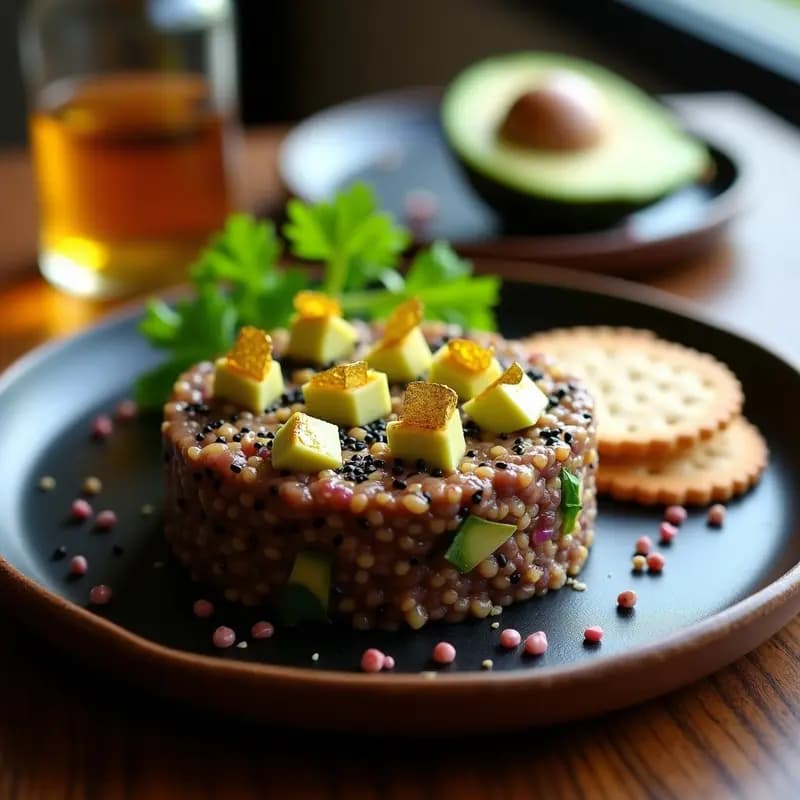 Tartar de Champiñones Portobello con Hojas de Oro Comestible: Entrante de Lujo Vegano