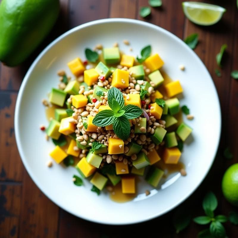 Tartar de Mango Verde y Aguacate con Vinagreta de Mostaza de Dijon: Entrante Tailandés Vegano
