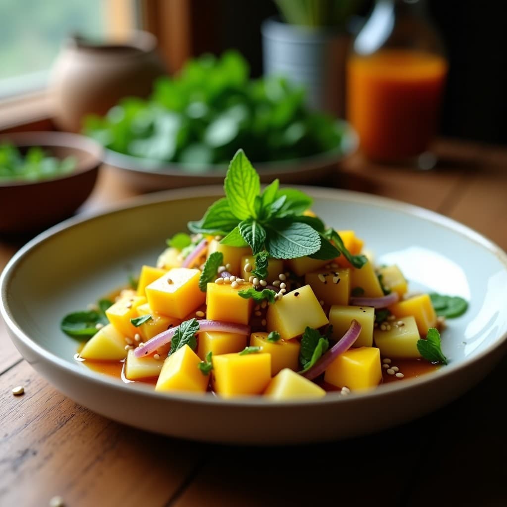 Tartar de Mango Verde y Jicama con Salsa de Tamarindo: Receta Vegana y Refrescante en 10 Minutos
