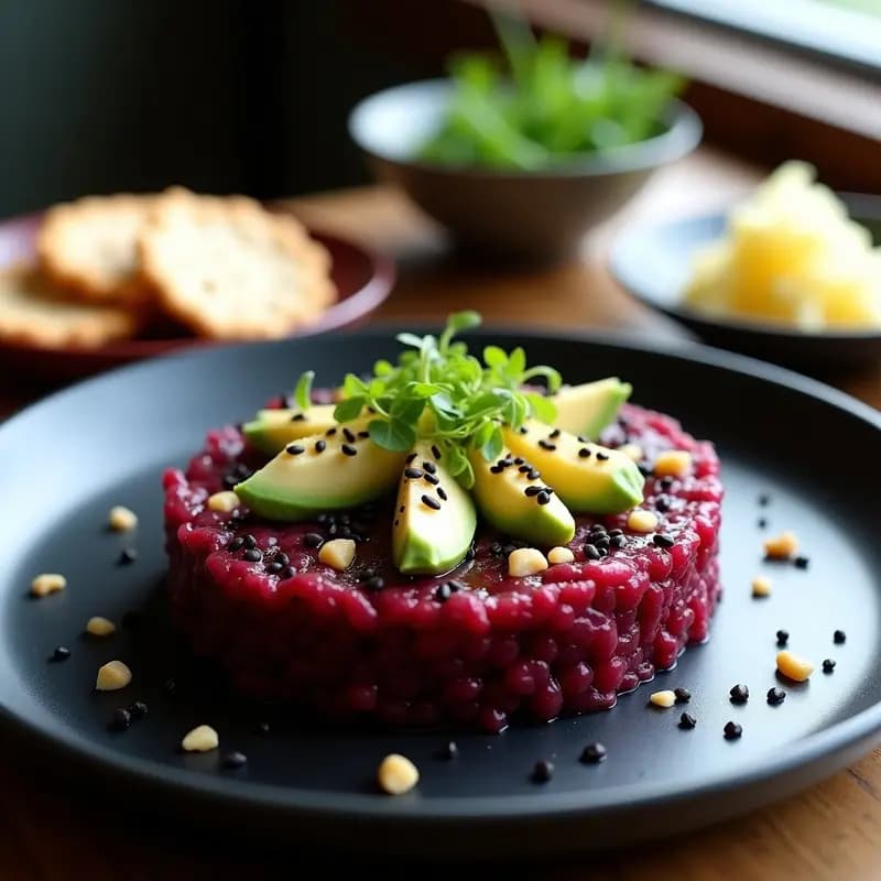 Tartar de Remolacha Ahumada con Toque Japonés: Receta Vegana y Rápida
