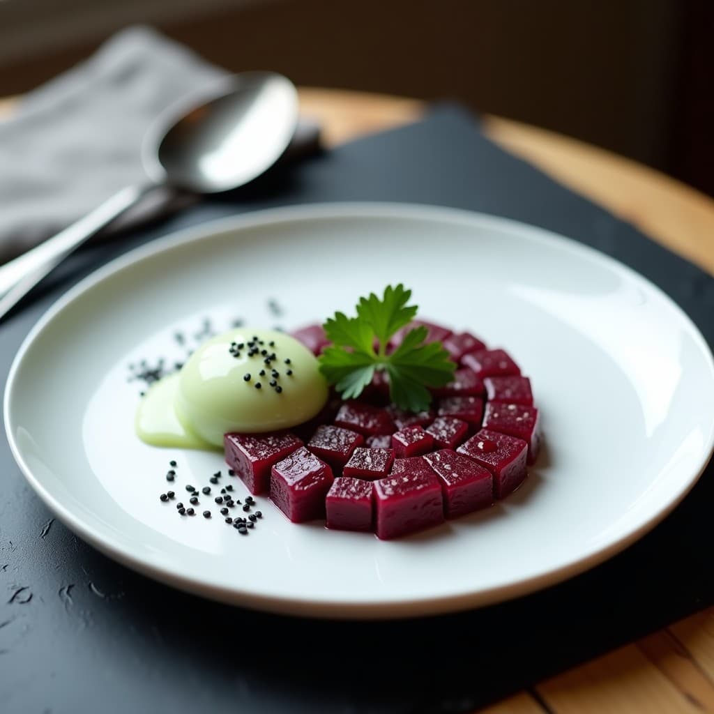 Tartar de Remolacha y Alcaparras con Helado de Wasabi: Receta Vegana Fusion y Sorprendente