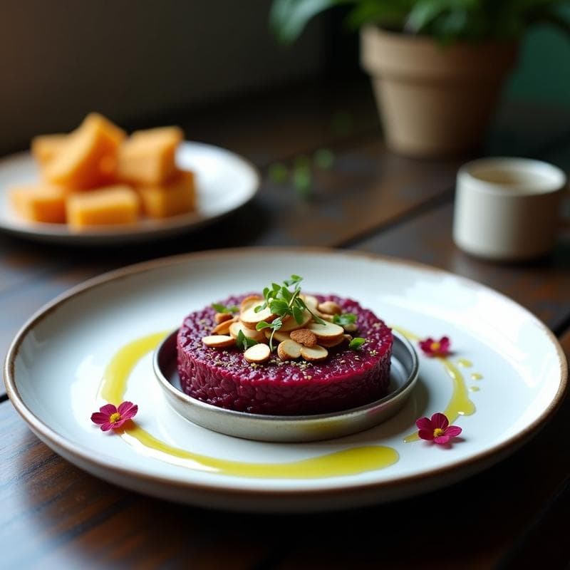 Tartar de Remolacha y Cacao con Esencia de Neroli: Receta Gourmet Sin Cocción en 15 Minutos