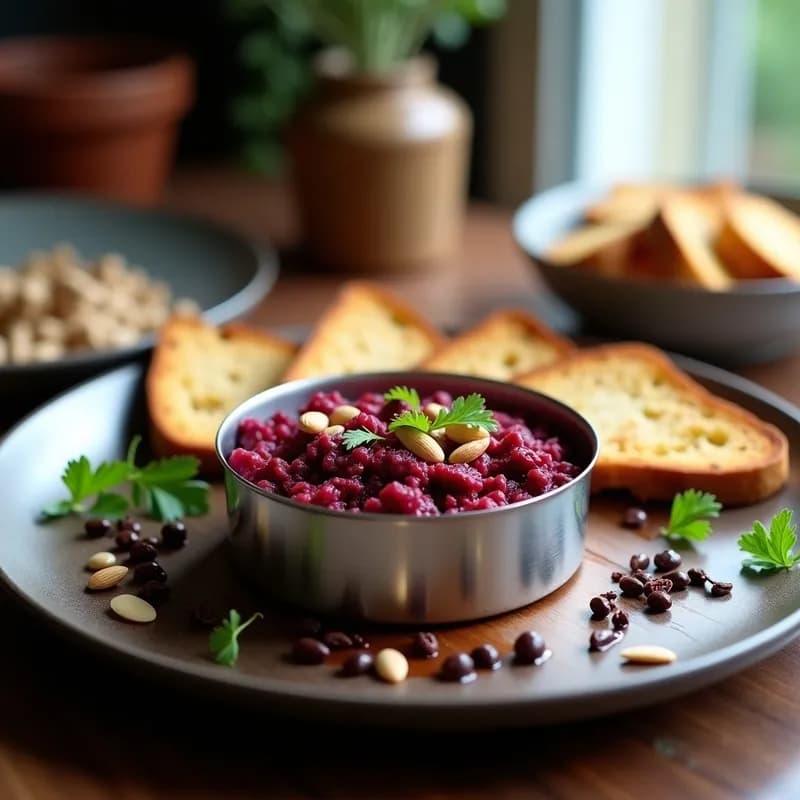 Tartar de Remolacha y Cacao Nibs: Receta Gourmet Vegana sin Horno en 20 Minutos