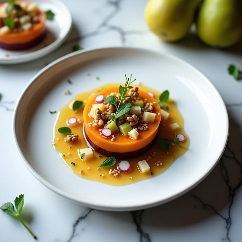 Tartar de Remolacha Dorada y Peras con Vinagreta de Vinagre de Sidra: Entrante Francés Vegano